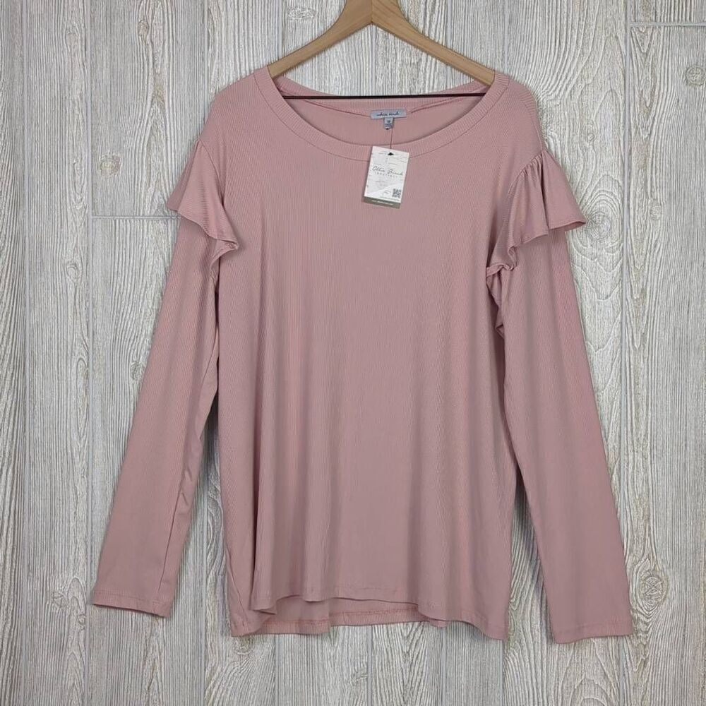 Brand New White Birch Women’s 1X Plus Pink Flutter Sleeve Ribbed Knit Top Shirt